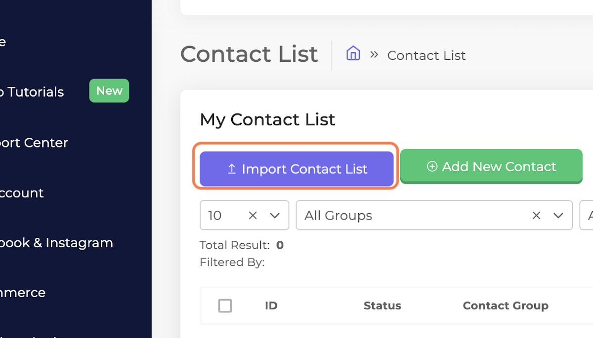Click on Import Contact List