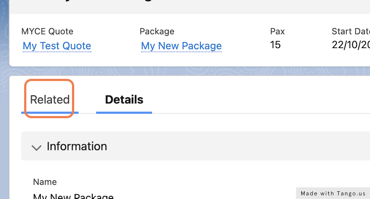 Click on Related to see package line items. 