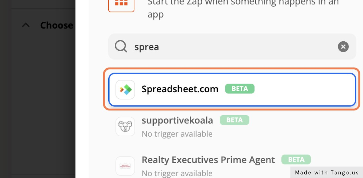 Click on Spreadsheet.com to set as your beginning app