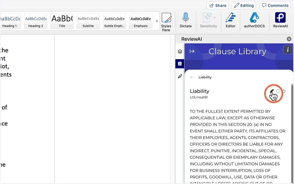 Clause Library - Edit a Clause