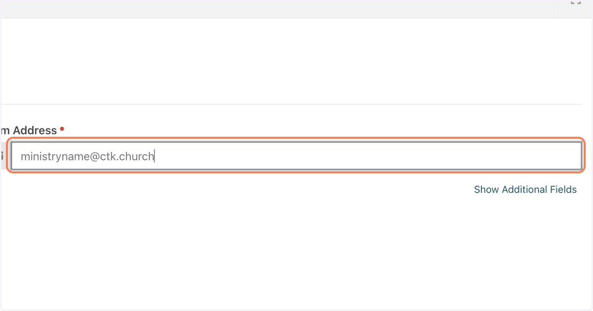 Enter a ministry e-mail in the "From Address" field.