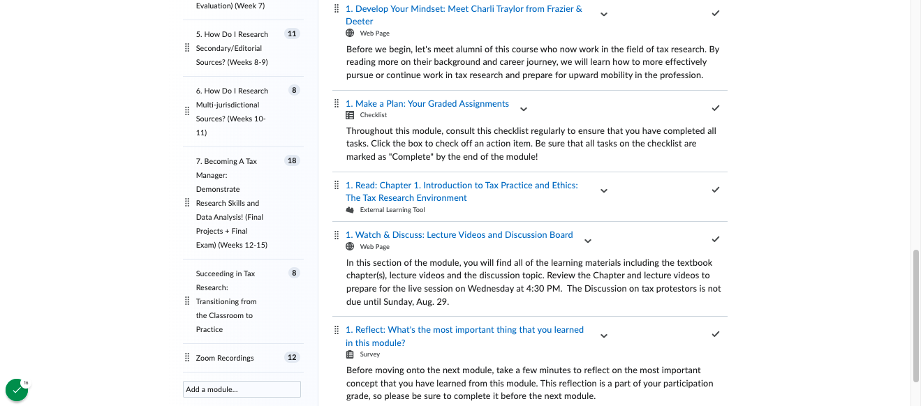 Module Components: Templated module components for a streamlined learning experience in each module