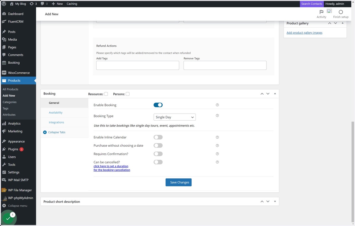 Enable Booking for the Product and configure other Booking properties
