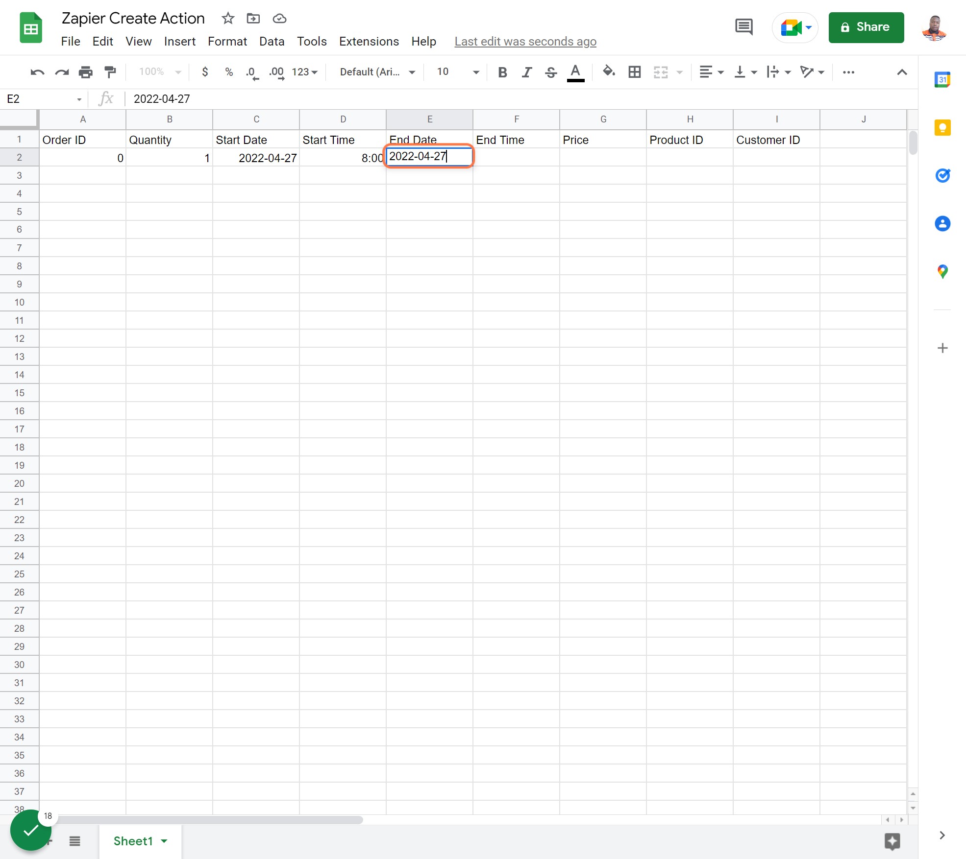 Sample Data for End Date