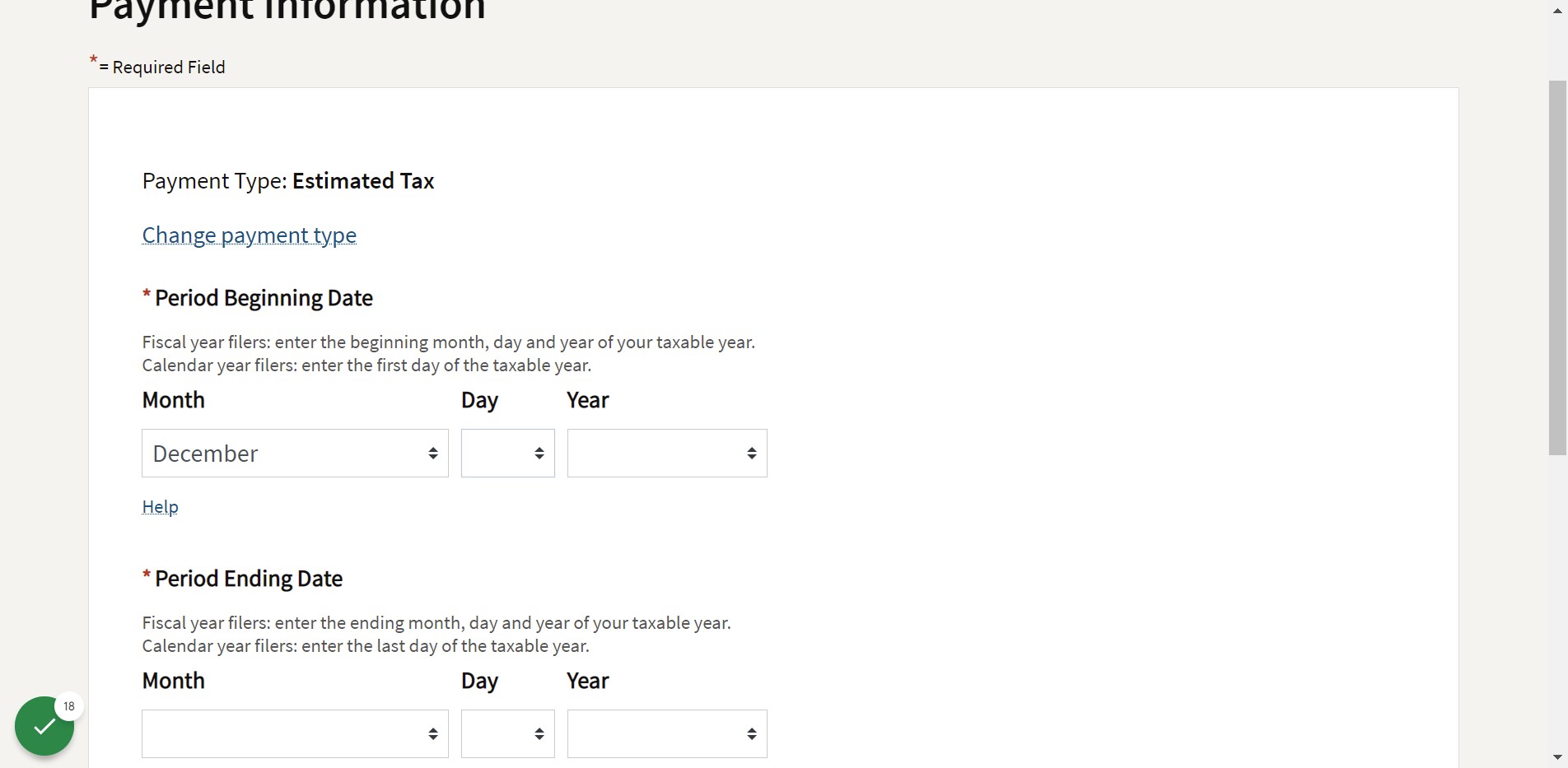 Enter Period Beginning and Ending Date