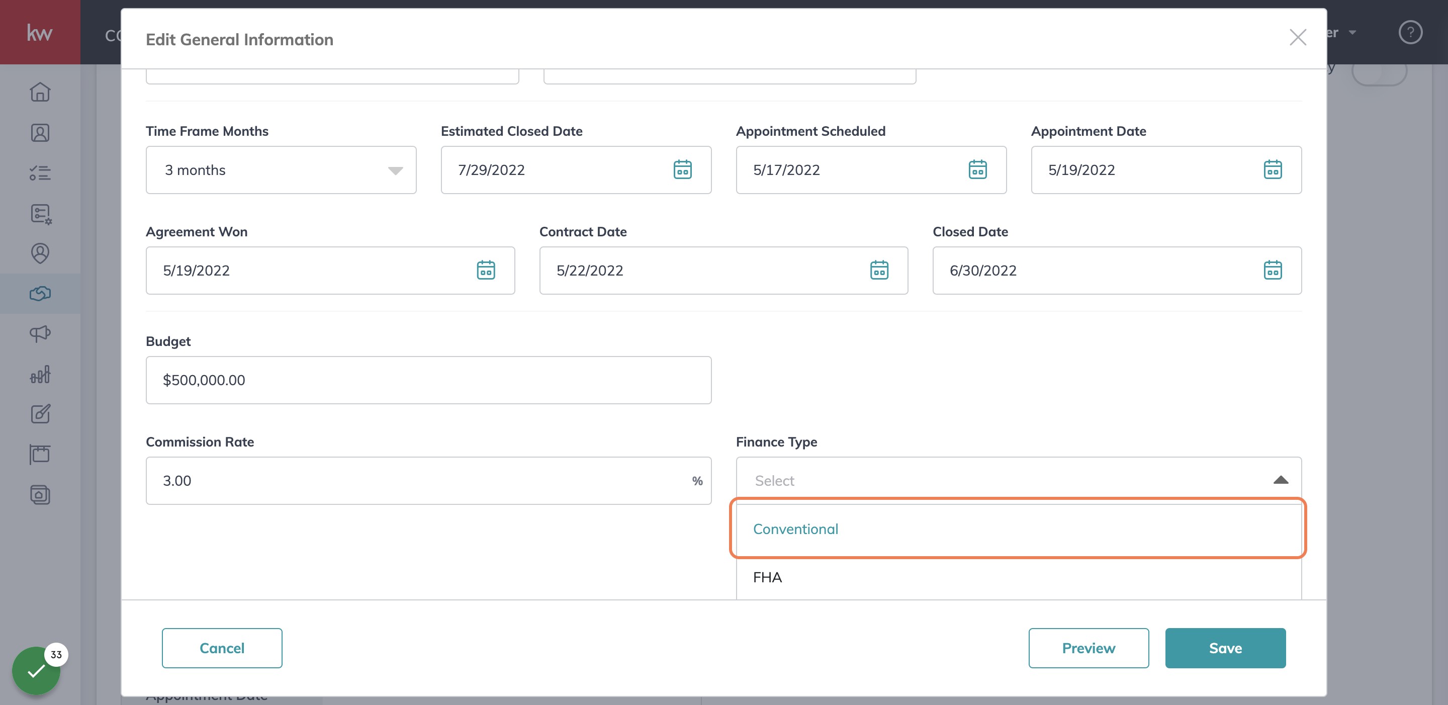 Select Finance Type