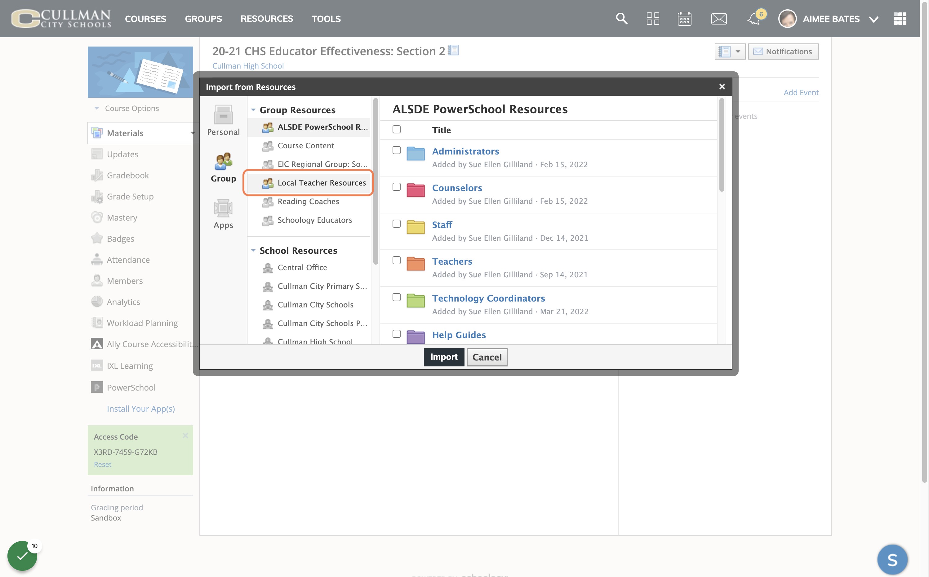 Click on Local Teacher Resources. If you do not have this option, you will need to join the Local Teacher Resources group by going to Groups > My Groups > Join Groups > use code JMDC-XP4R-F3M8Q