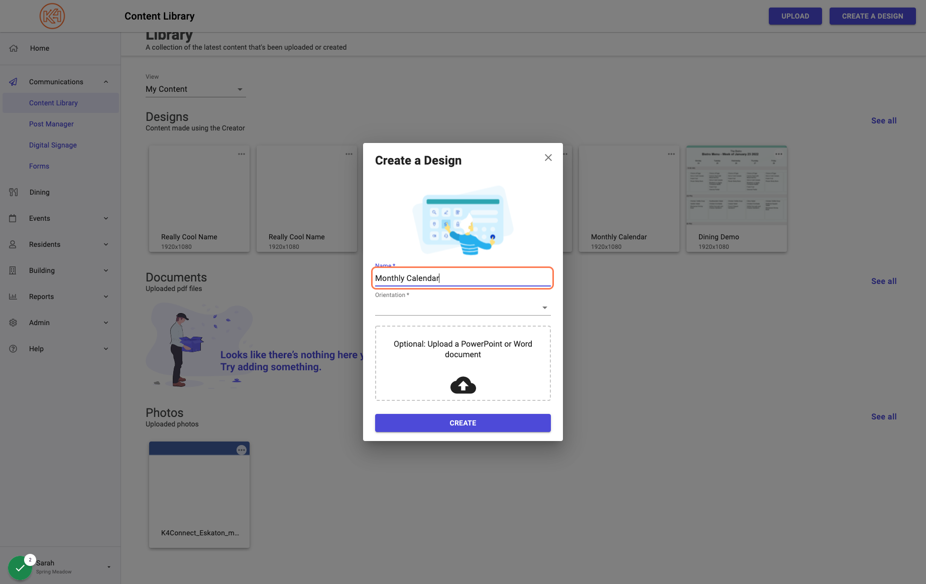 Type in the name of your calendar design