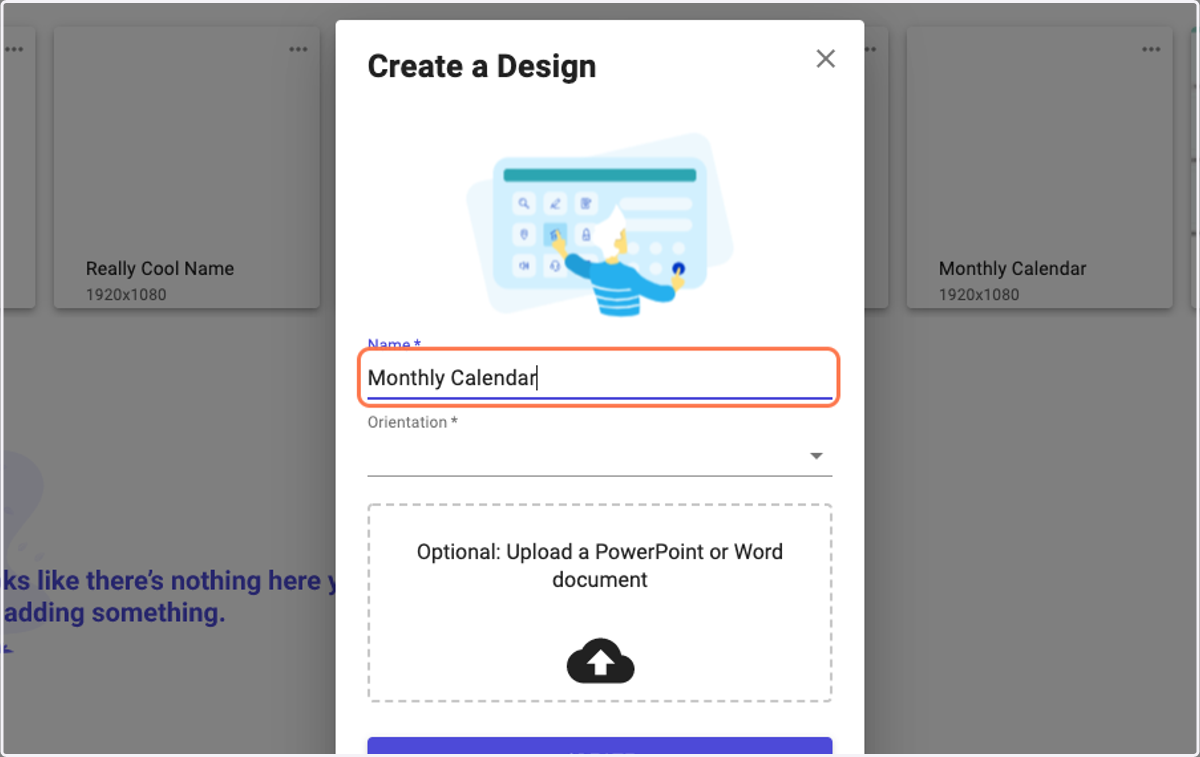 Type in the name of your calendar design