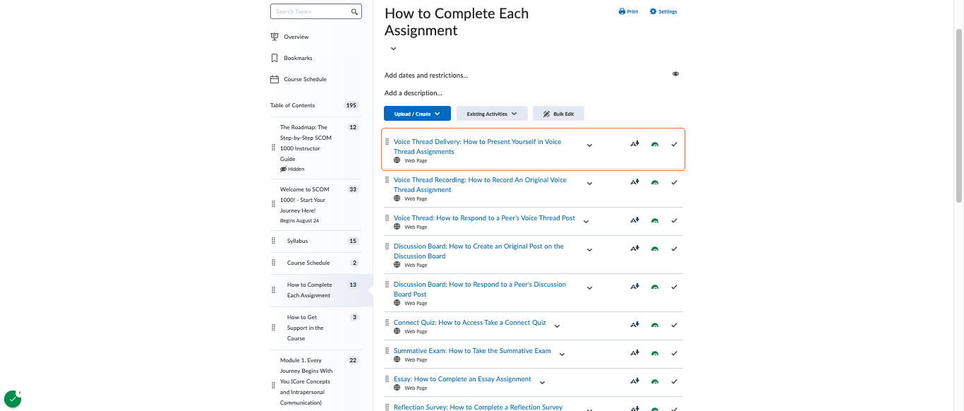 Student Support: Module dedicated to outlining assignment information and guidelines