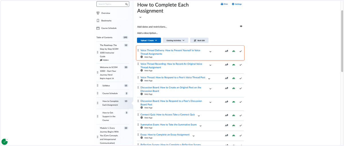 Student Support: Module dedicated to outlining assignment information and guidelines
