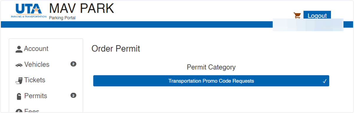 Click on Transportation Promo Code Requests