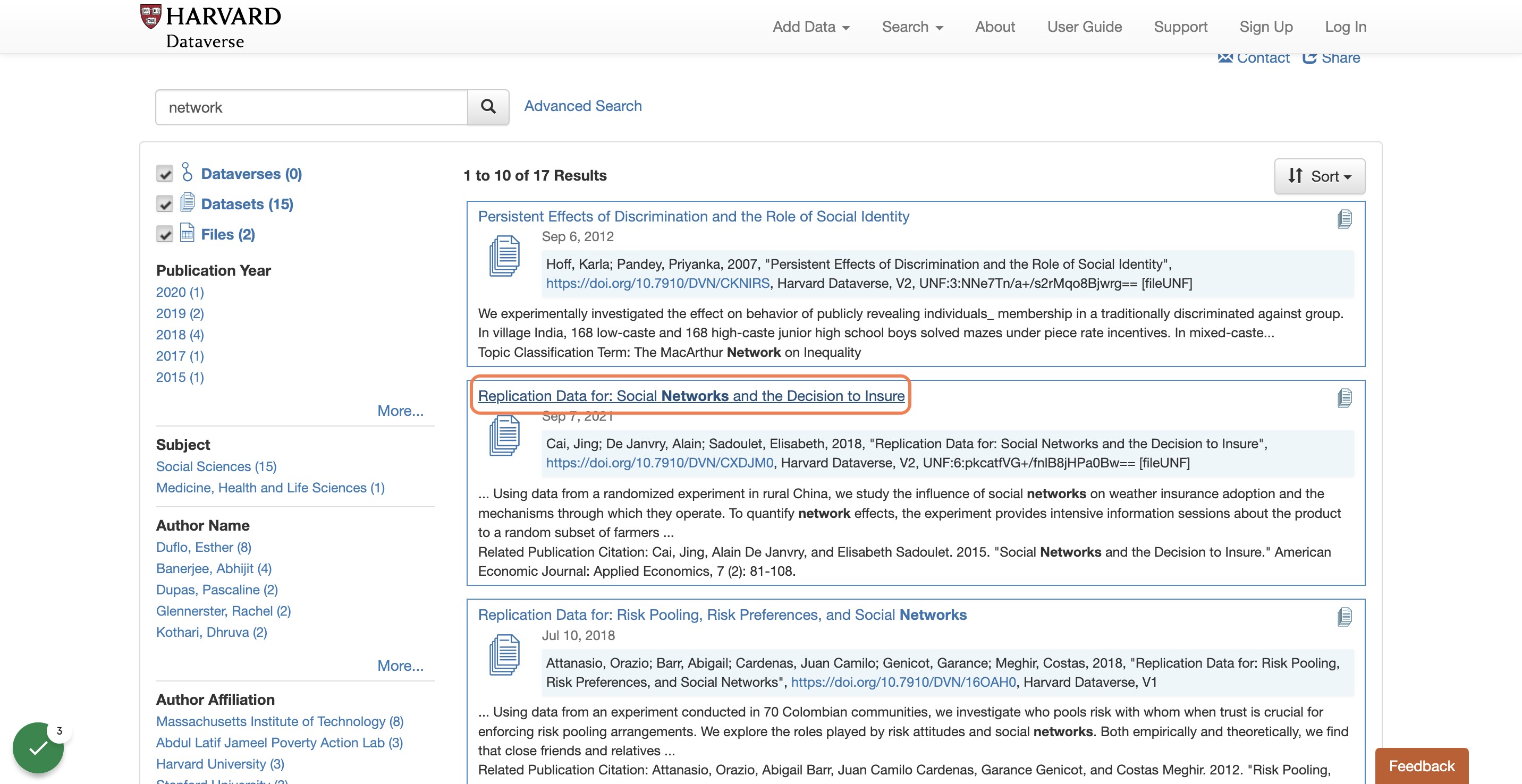 Click on Replication Data for: Social Networks and the Decision to Insure