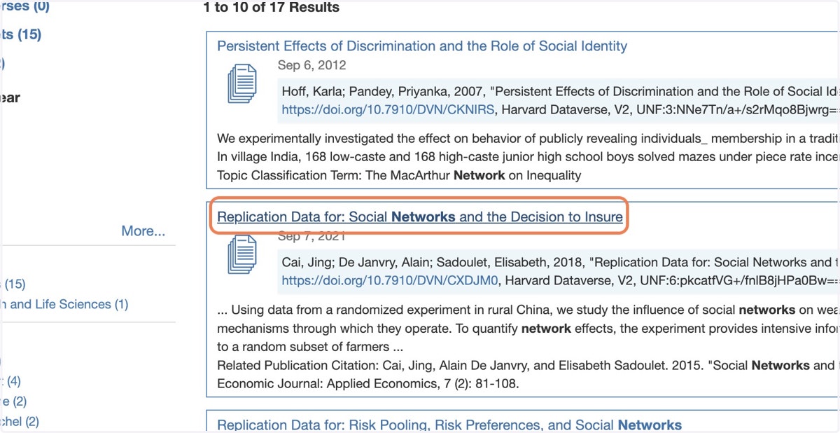 Click on Replication Data for: Social Networks and the Decision to Insure