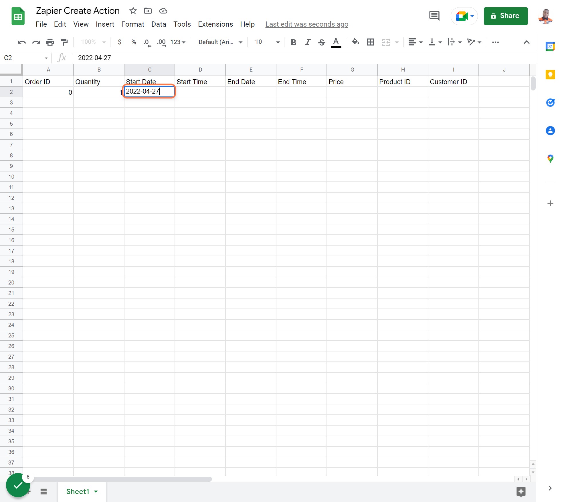 Sample Data for Start Date