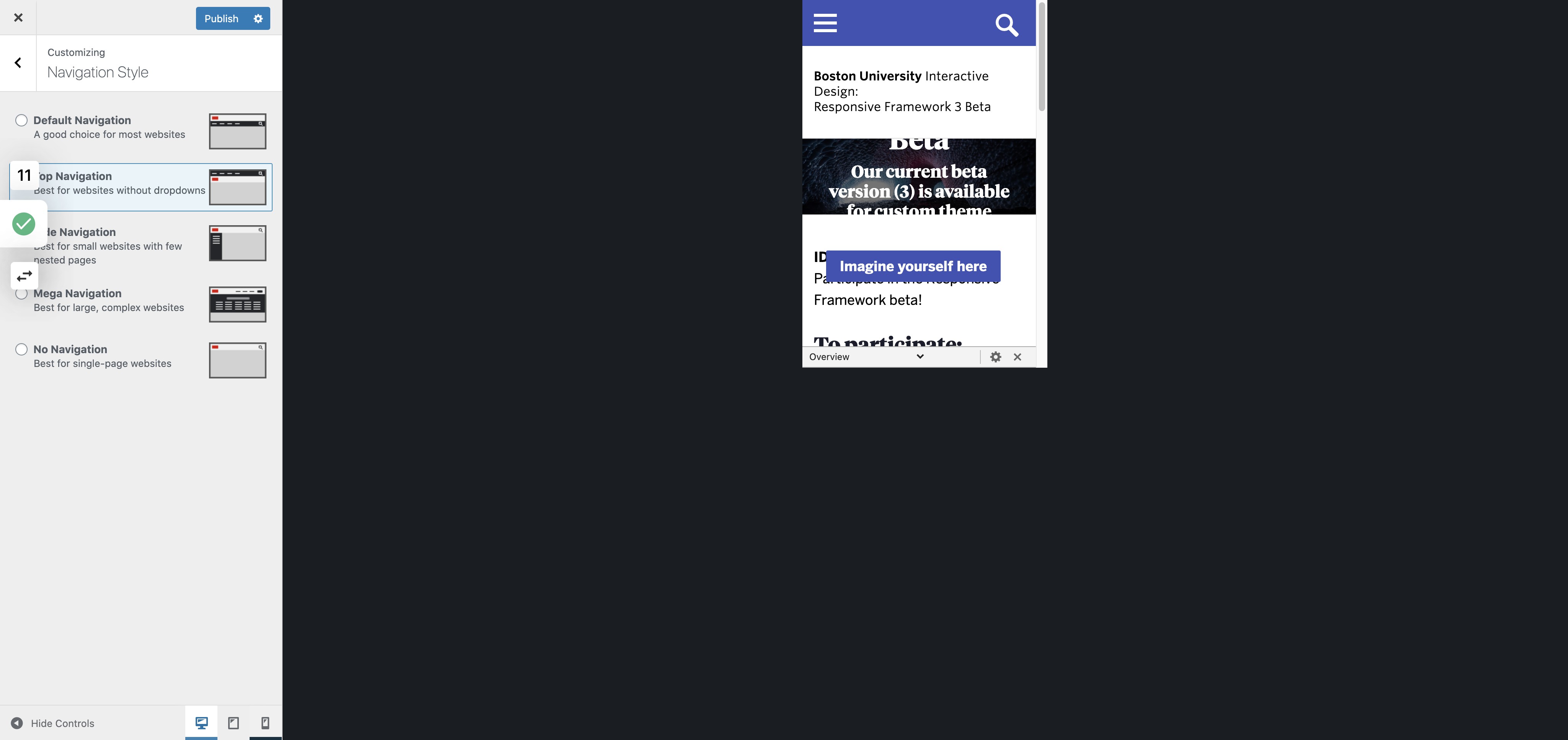 Preview the navigation on different devices