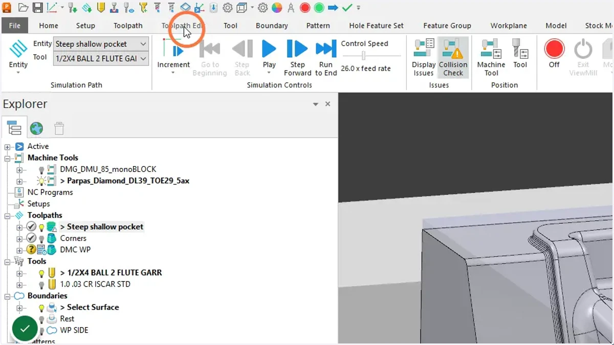 Toolpath Edit tab