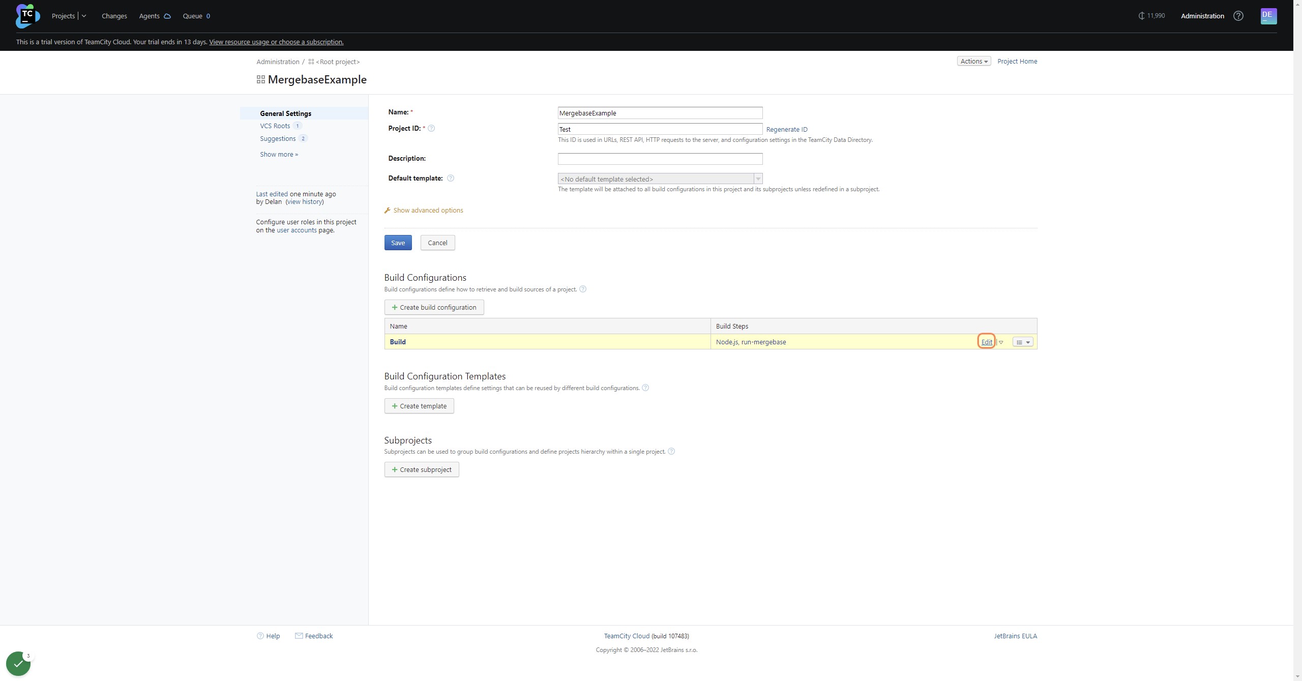 Edit your build configuration