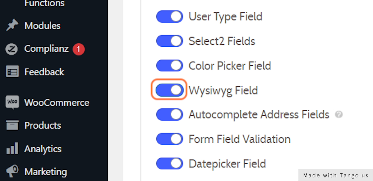Toggle on Wysiwyg Field in Forms Extensions+
