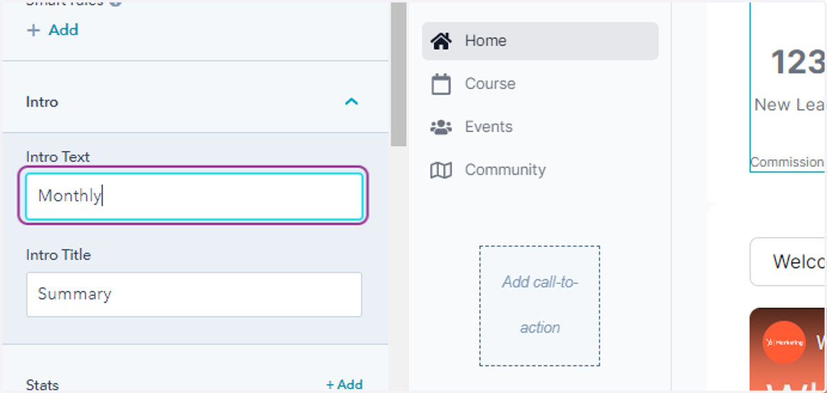 Edit "Intro" relevant fields