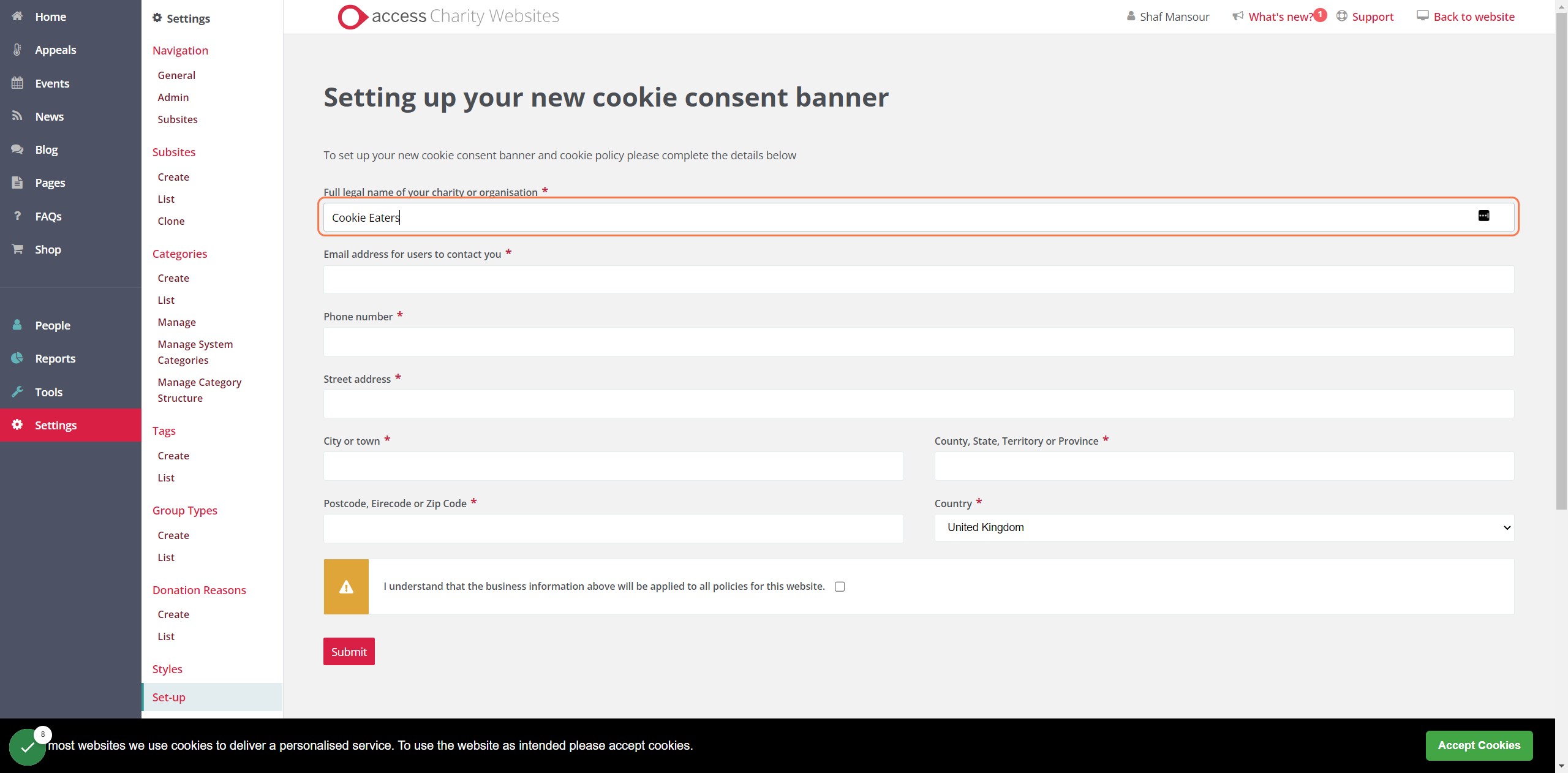 Enter all of your charity details