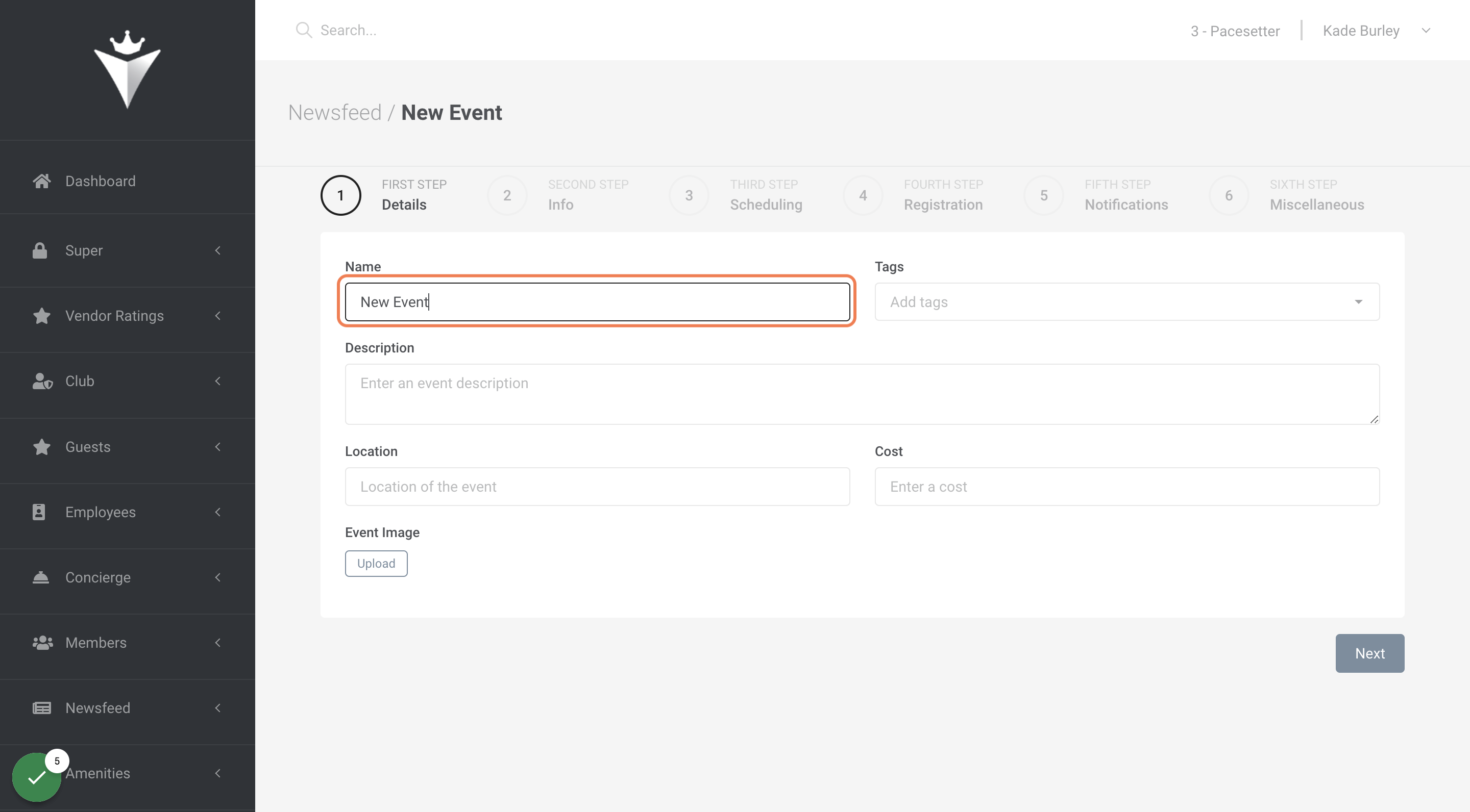 Enter the name of your event in the "Name" box.