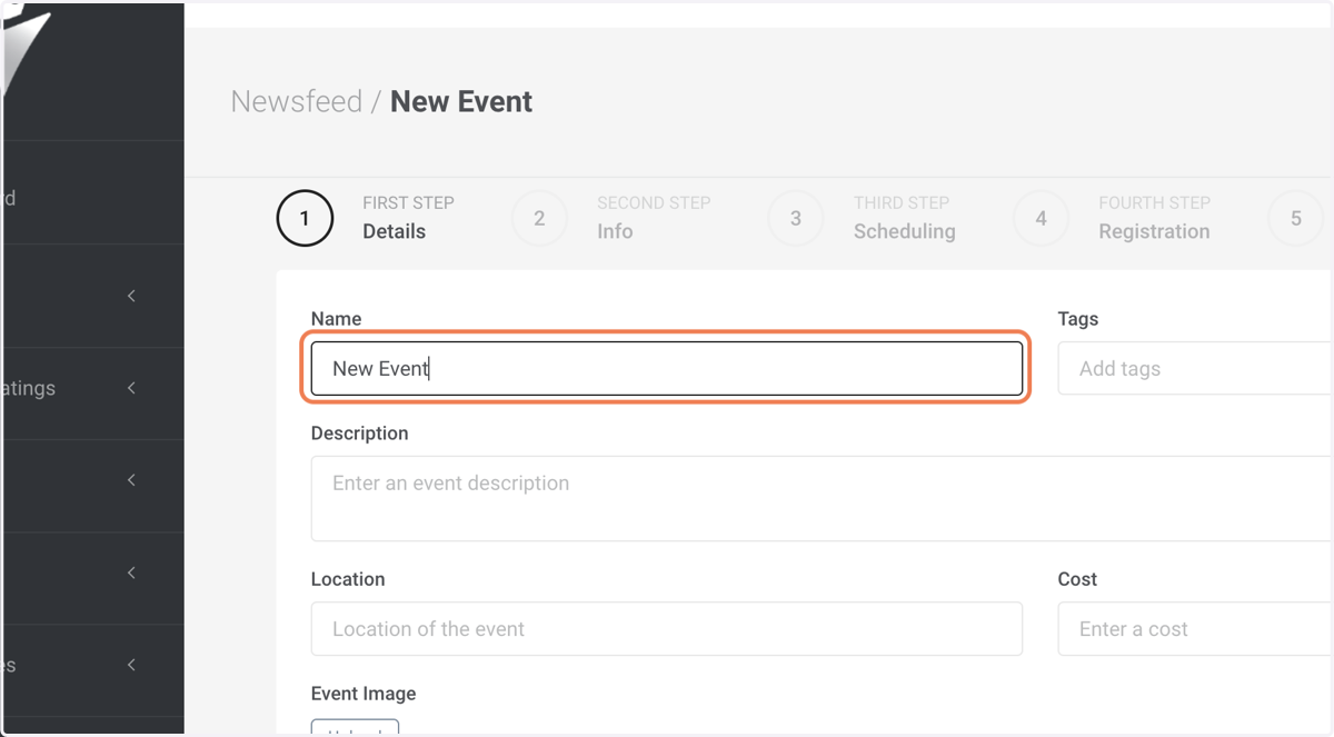 Enter the name of your event in the "Name" box.