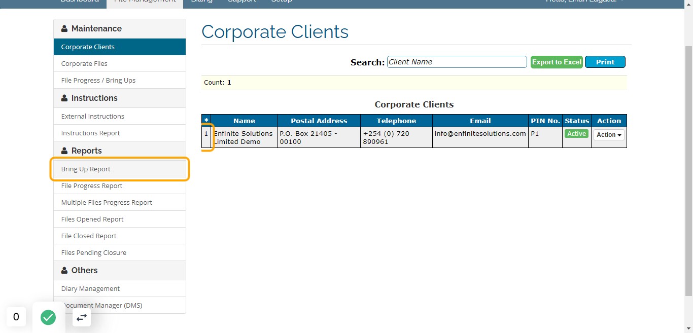 I.e Click on Bring Up Report option