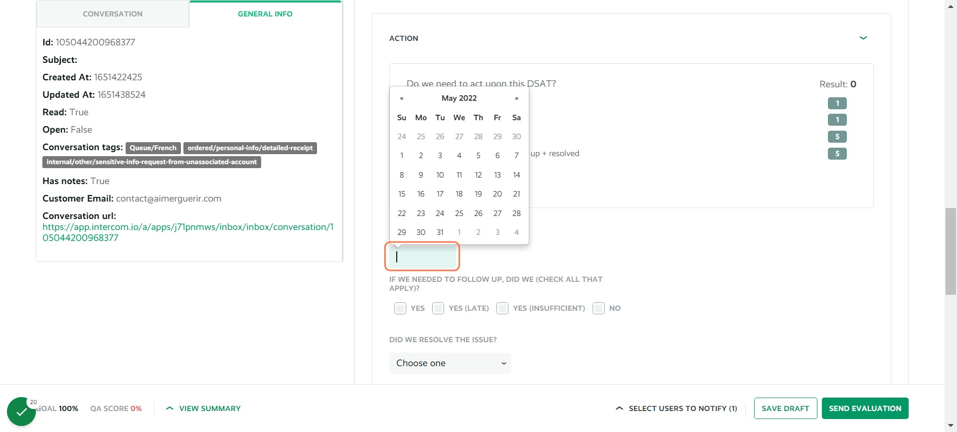 Fill out all aspects of the scorecard until the Expected Follow Up Date.