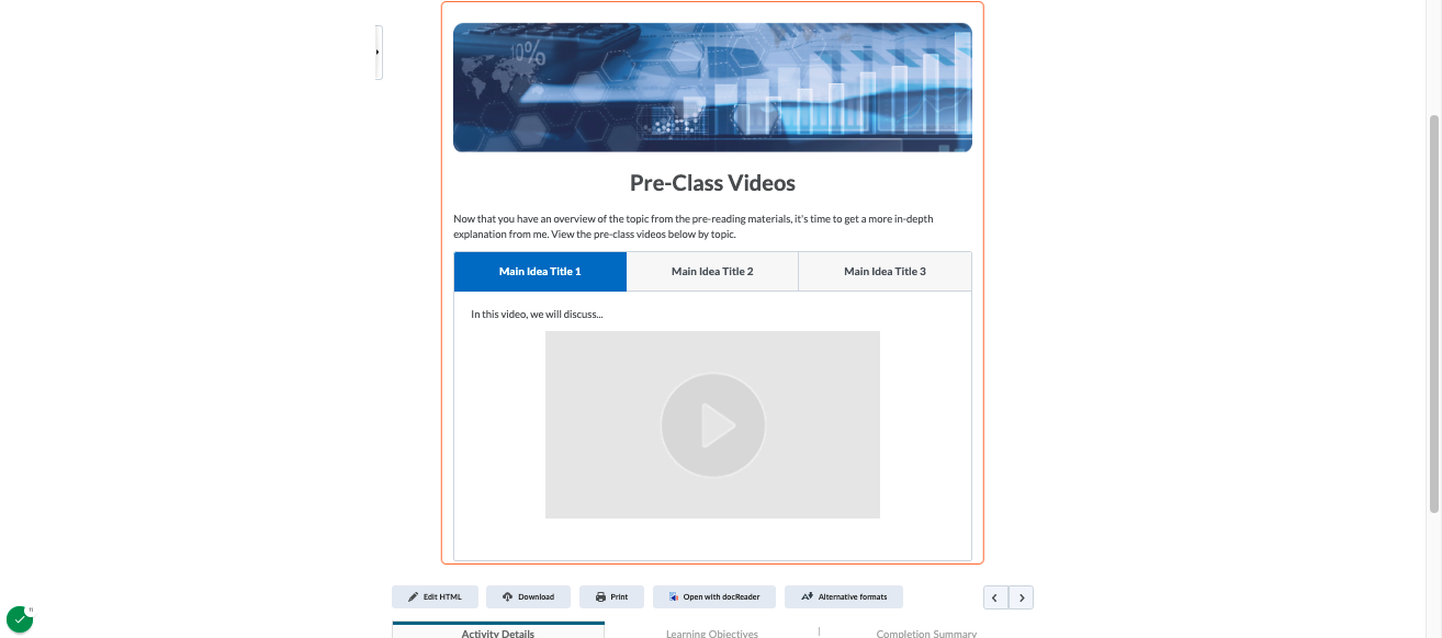 Module Component 2: Pre-class videos to support asynchronous learning in tab layout for a concise viewing experience