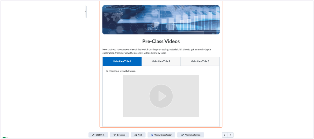 Module Component 2: Pre-class videos to support asynchronous learning in tab layout for a concise viewing experience