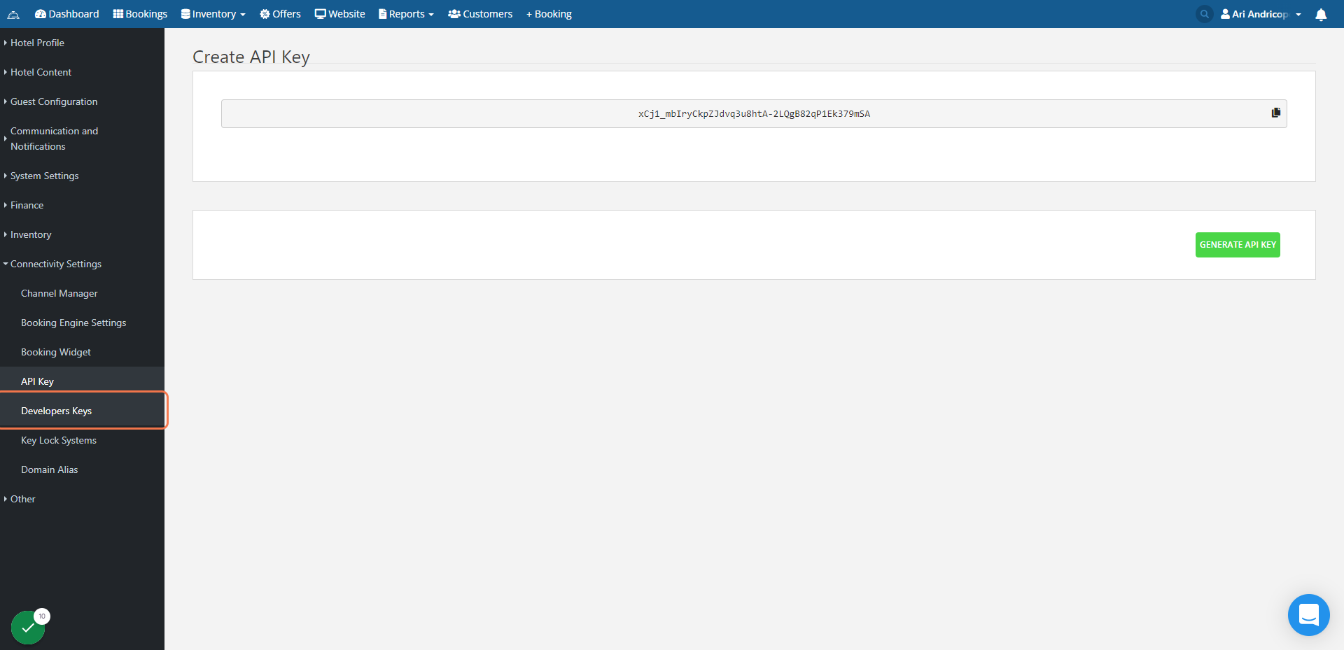 Next, Click on Developers Keys on the left hand menu
