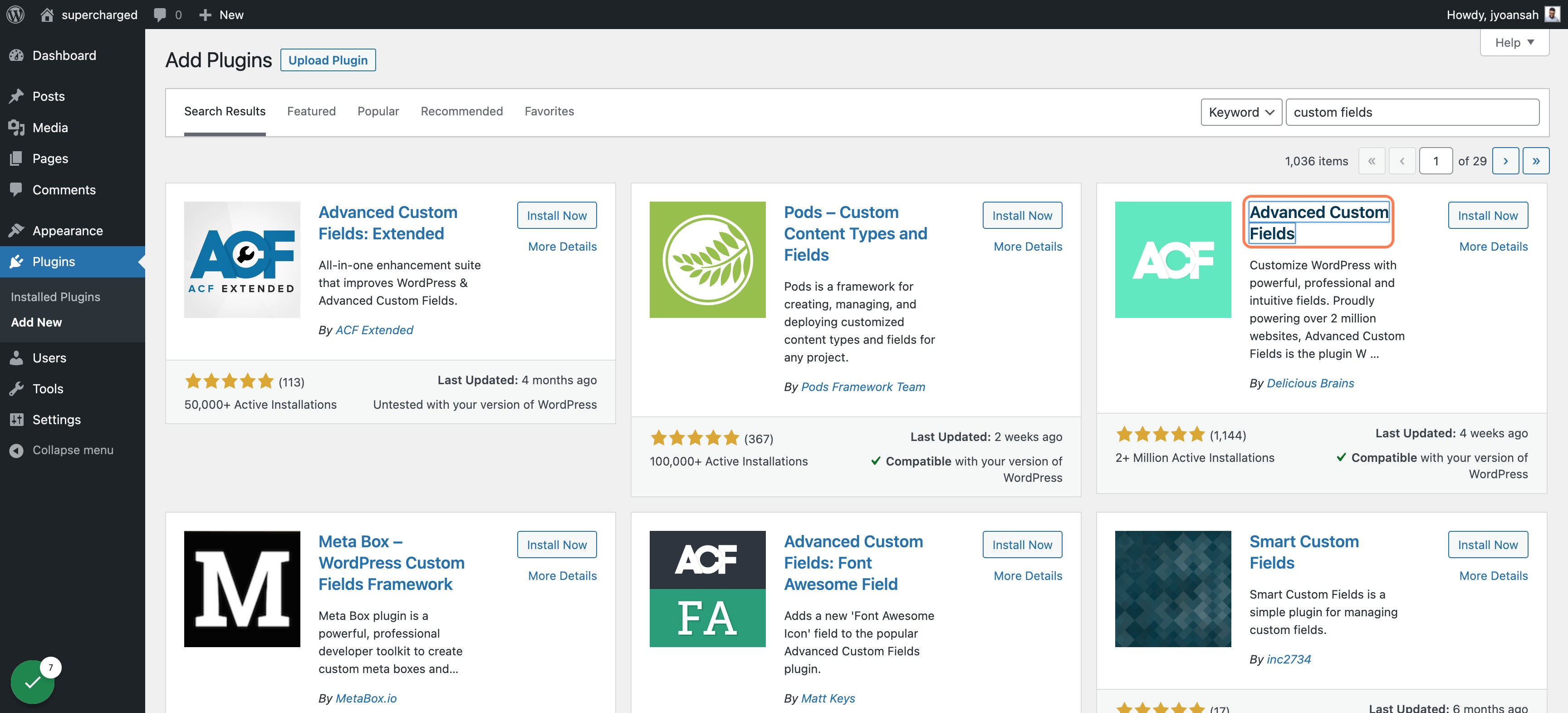 Click on Advanced Custom Fields