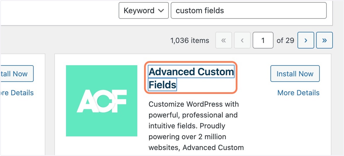 Click on Advanced Custom Fields