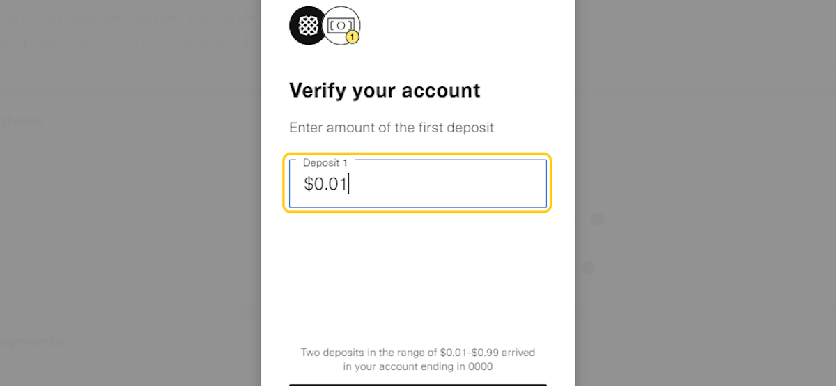 Enter the Amount of the first deposit and click continue.