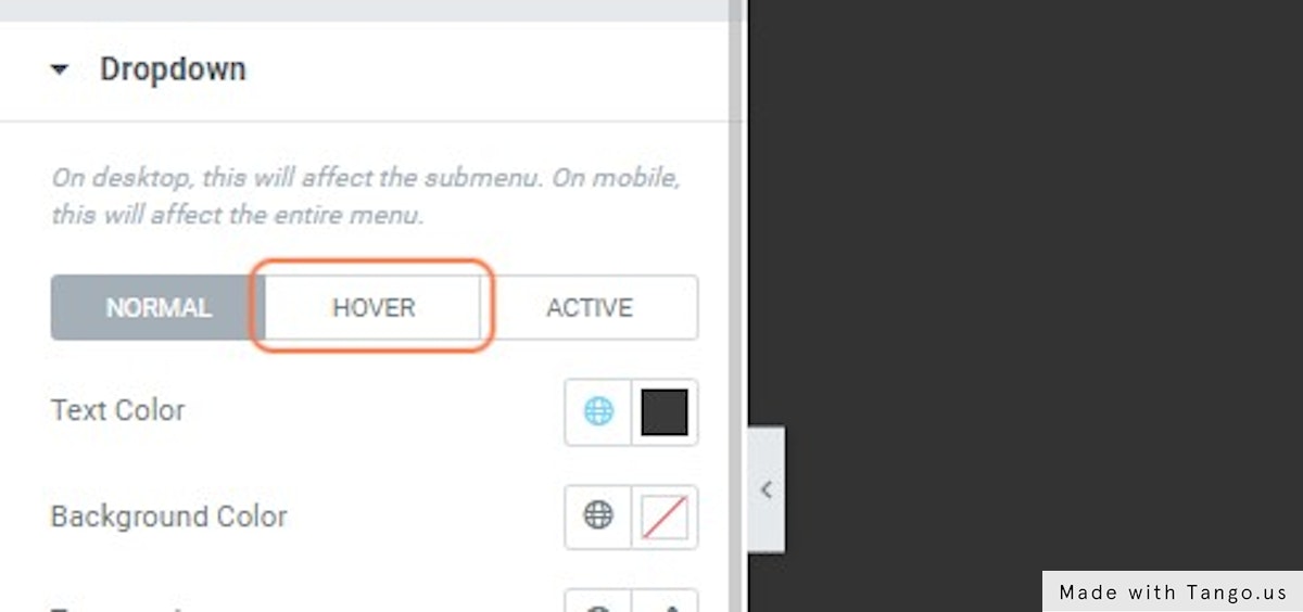 Click on HOVER to Edit The Menu When A Link Is Hovered Over