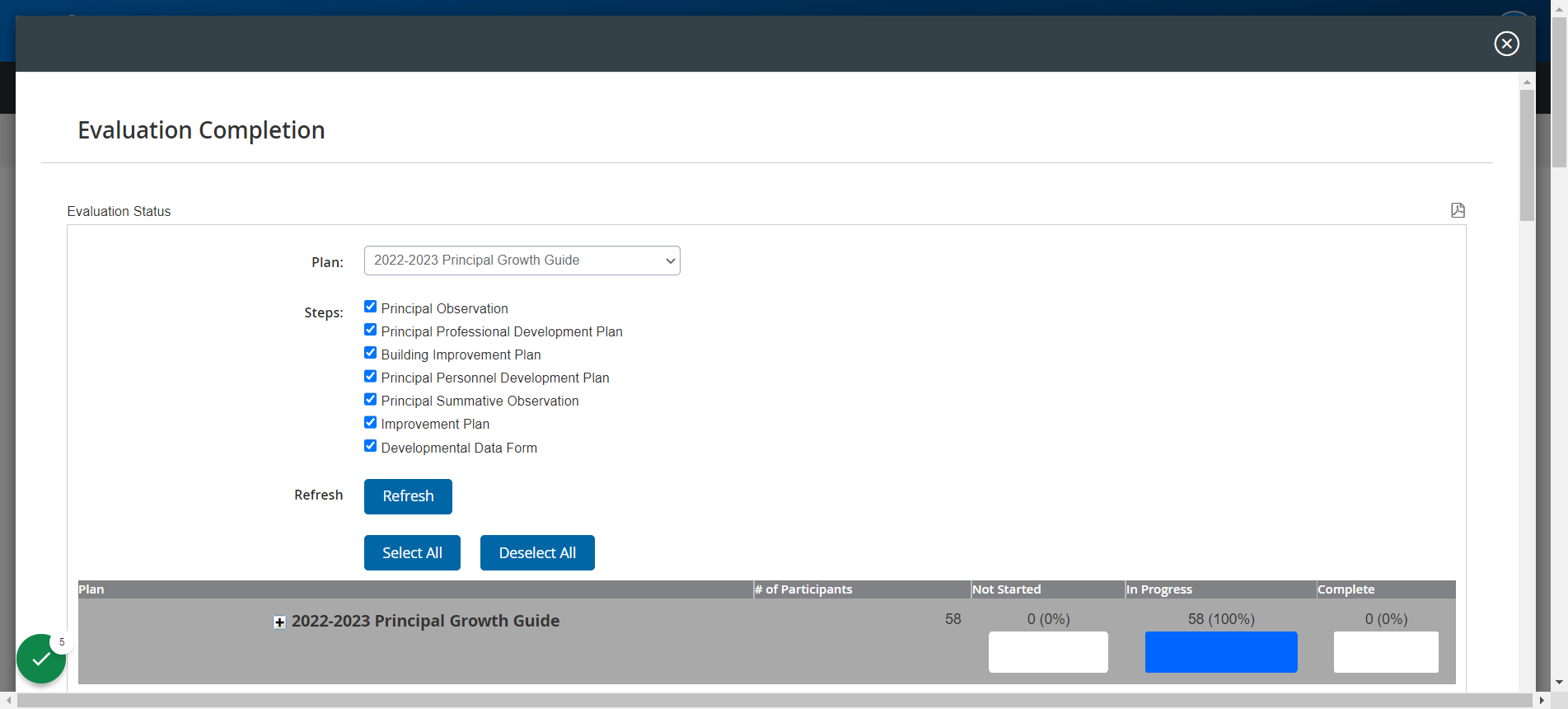 Select/deselect the evaluation steps that you want to monitor