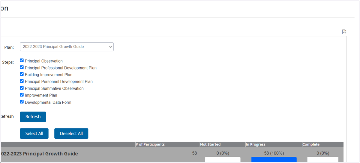 Select/deselect the evaluation steps that you want to monitor