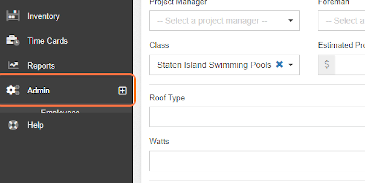To create custom fields, you'll first click on Admin