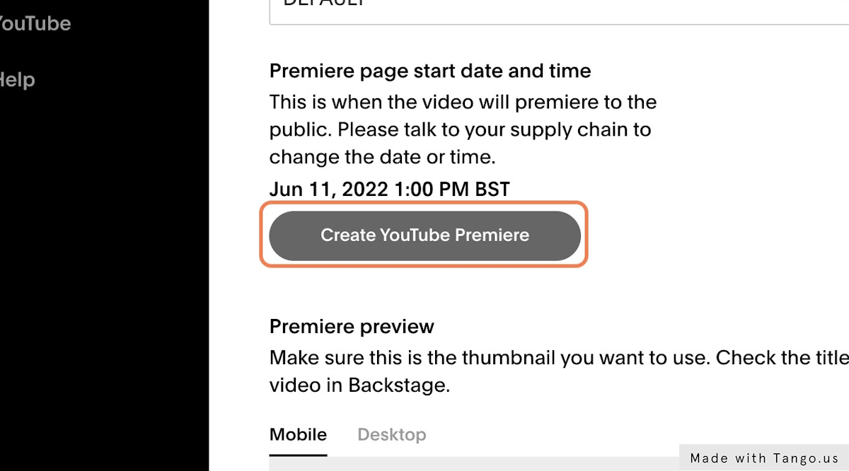 Click on Create YouTube Premiere