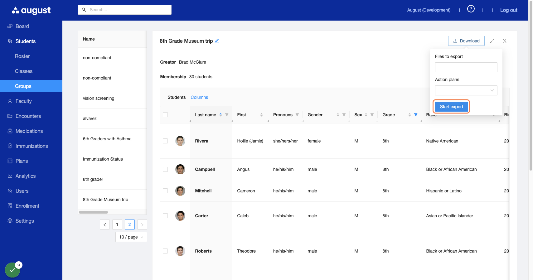 Click on Start export after selecting the specific Files or Acton Plans to you wish to export