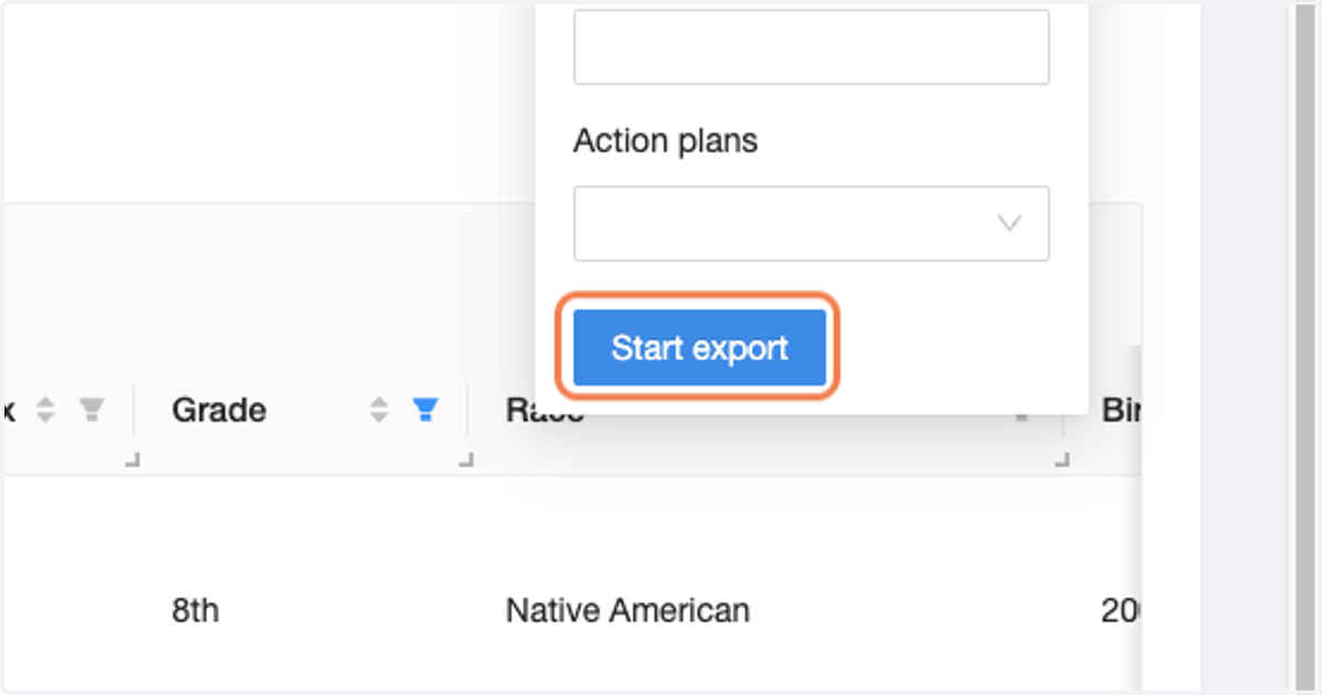 Click on Start export after selecting the specific Files or Acton Plans to you wish to export