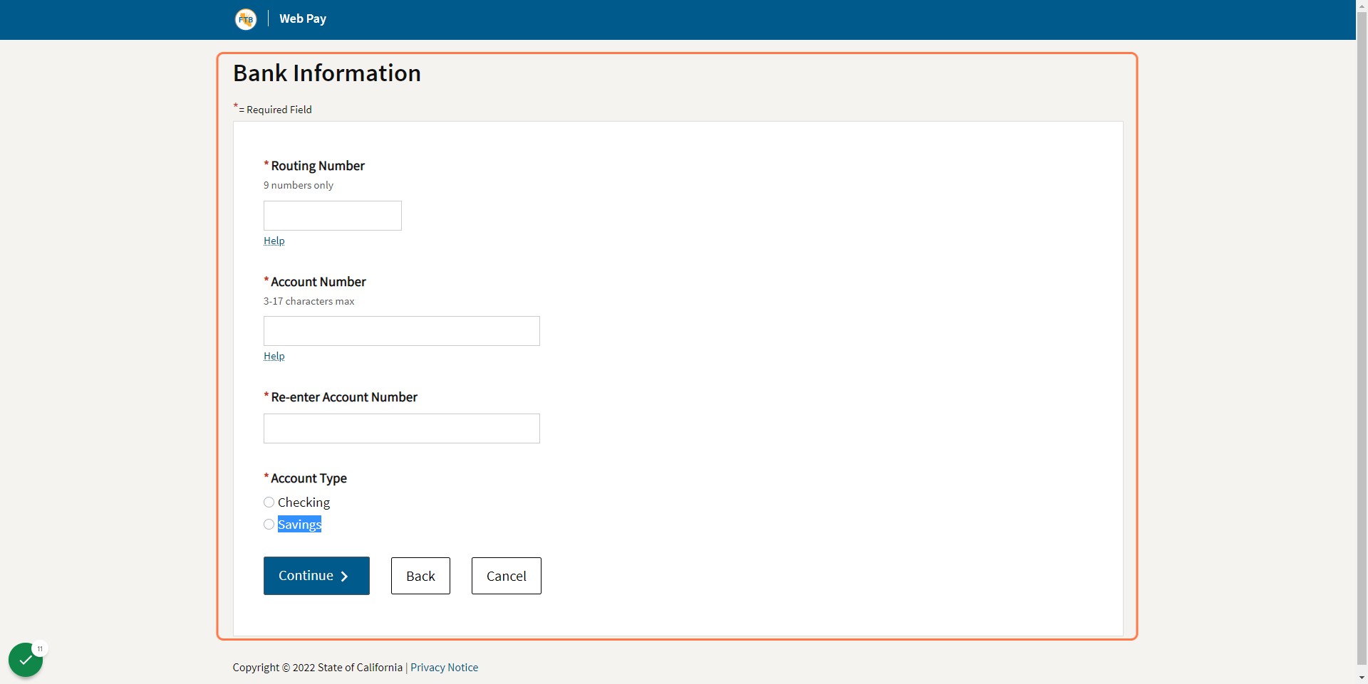 Provide your Bank Information