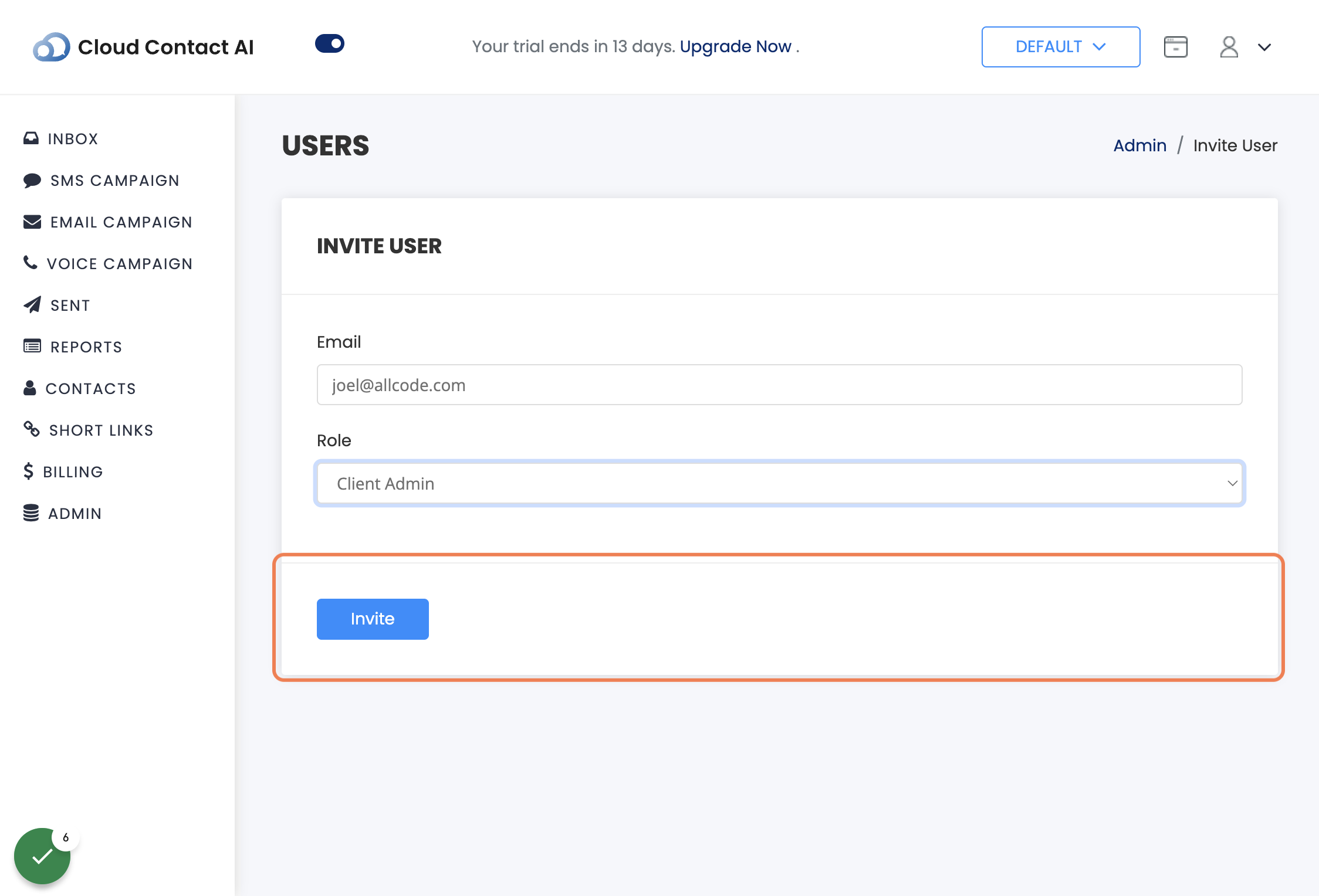 Select Client Admin from Role