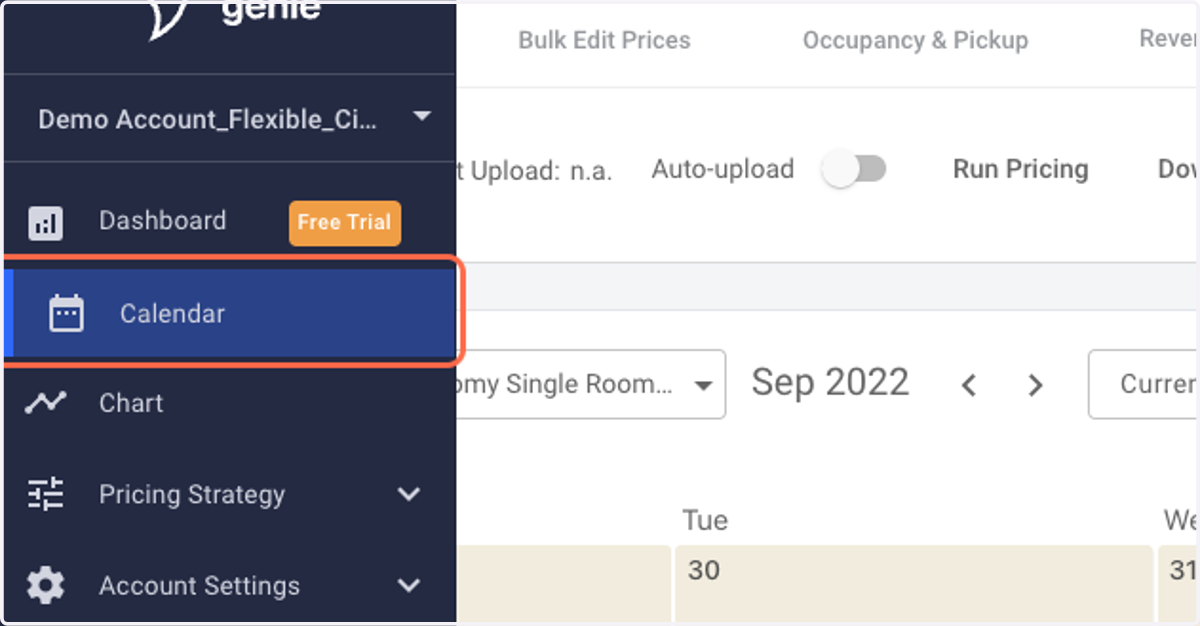 Log in to RoomPriceGenie and go to the Pricing Calendar.