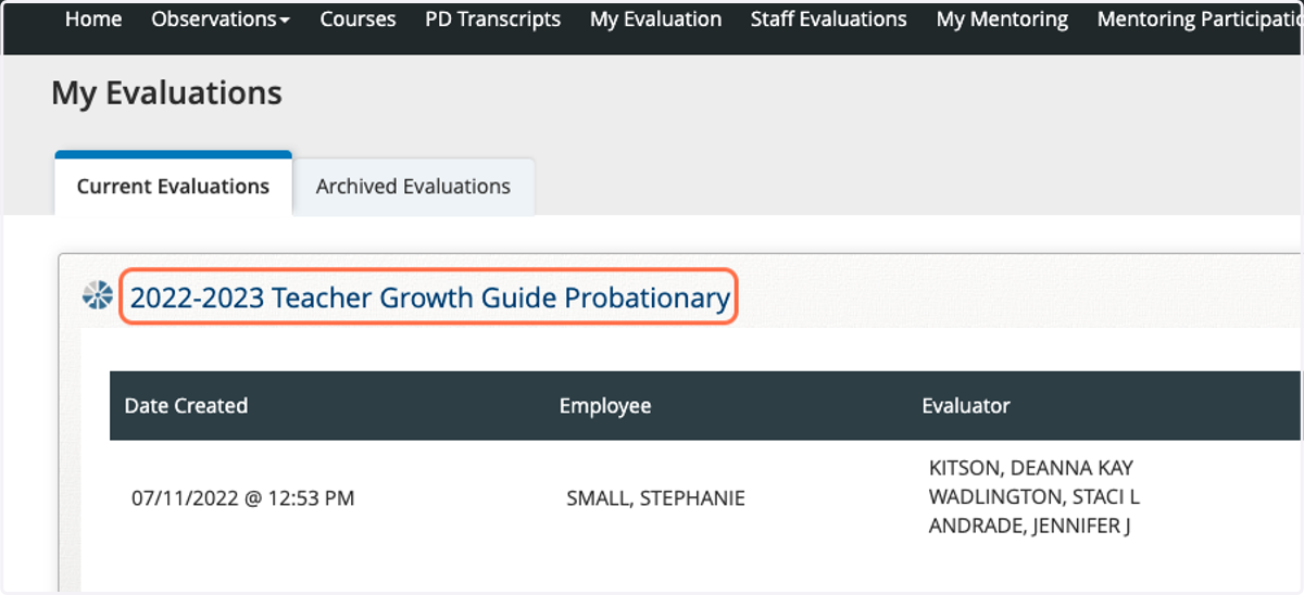 Click on 2022-2023 Teacher Growth Guide Probationary