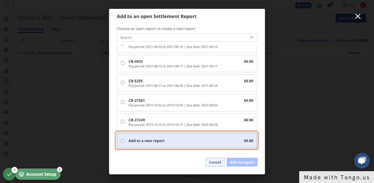You can choose to add items to an existing report, or create a new one.