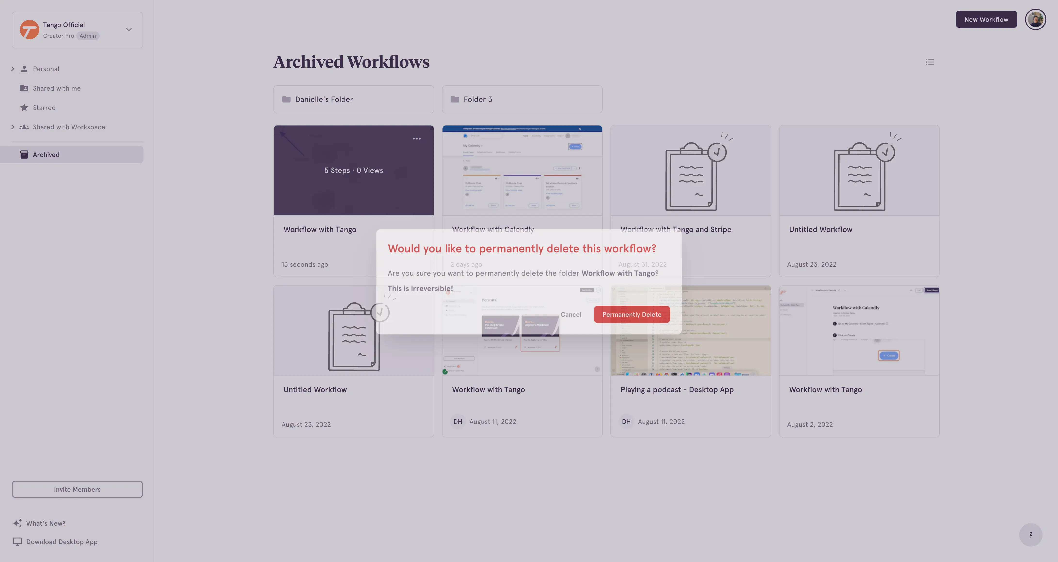 You will be asked to confirm you want to permanently delete the Workflow