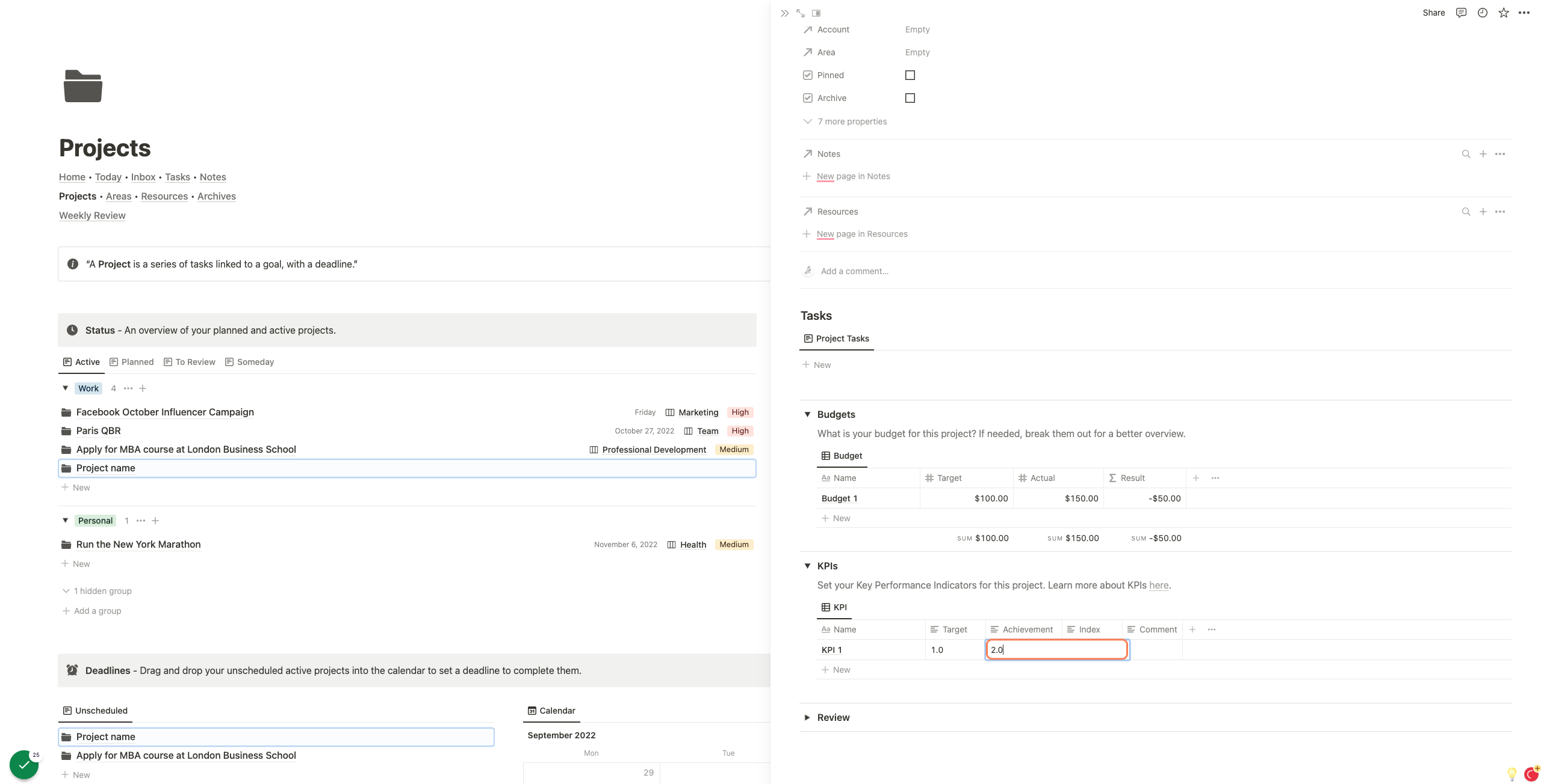 When finished add your KPI achievement