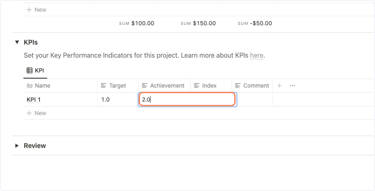 When finished add your KPI achievement